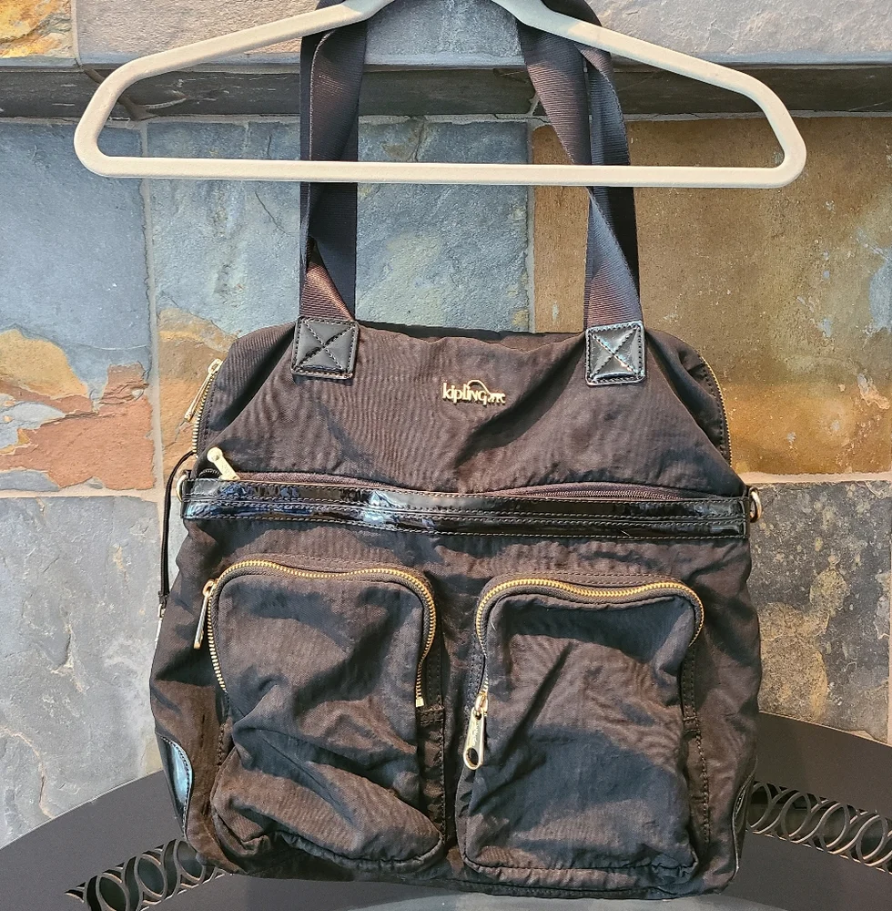 Kipling Camryn Black Backpack/ Oversized Laptop Bag with gold hardware